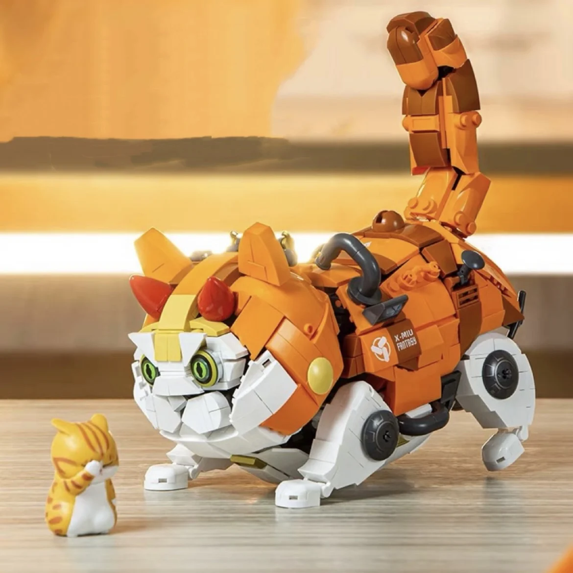 

Механический автомобиль оранжевый робот Кот экшн-фигурка строительные блоки коллекция Подвижная Металлическая текстура модные украшения игрушки