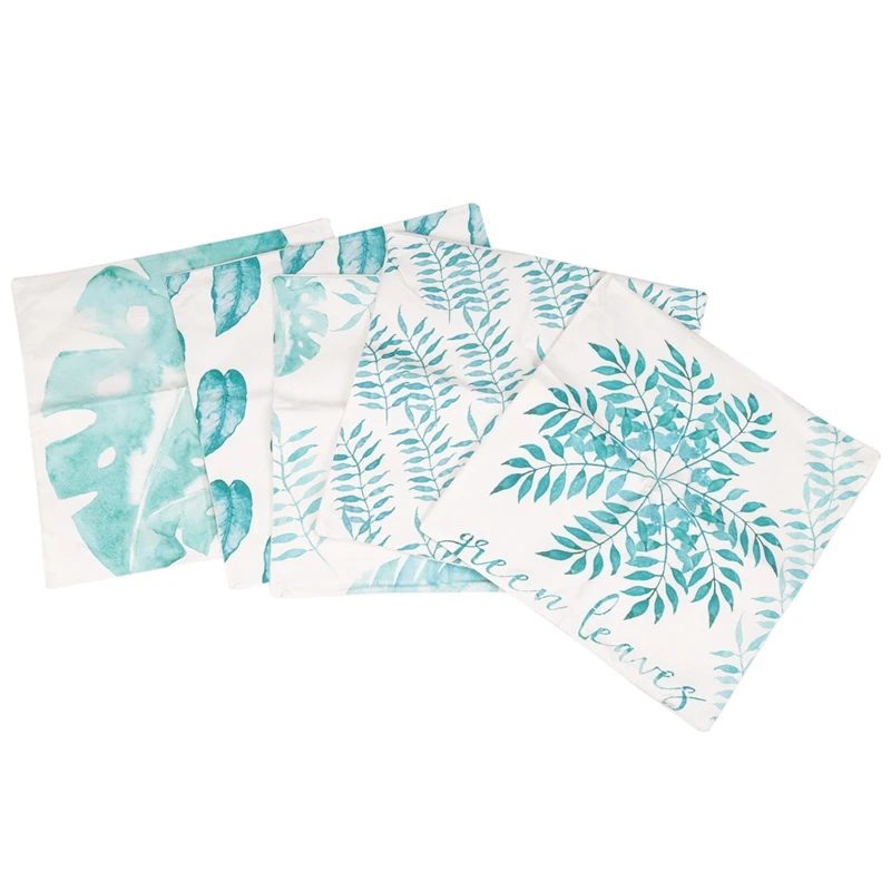 

Teal Leaf Cushion Cover Microfiber Decorative Square Throw Pillow Cases For Sofa Bedroom 18 X 18 Inch, With Invisible Zipper 45C