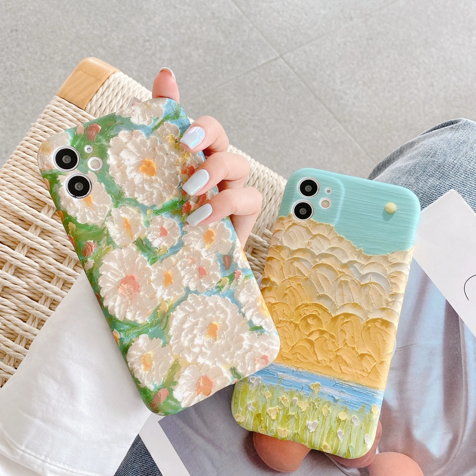 

Retro sweet Flowers oil painting art Phone Case For iPhone 13 12 11 Pro Max XS MAX XR X 7 8 Plus 7Plus case cute Silicone cover