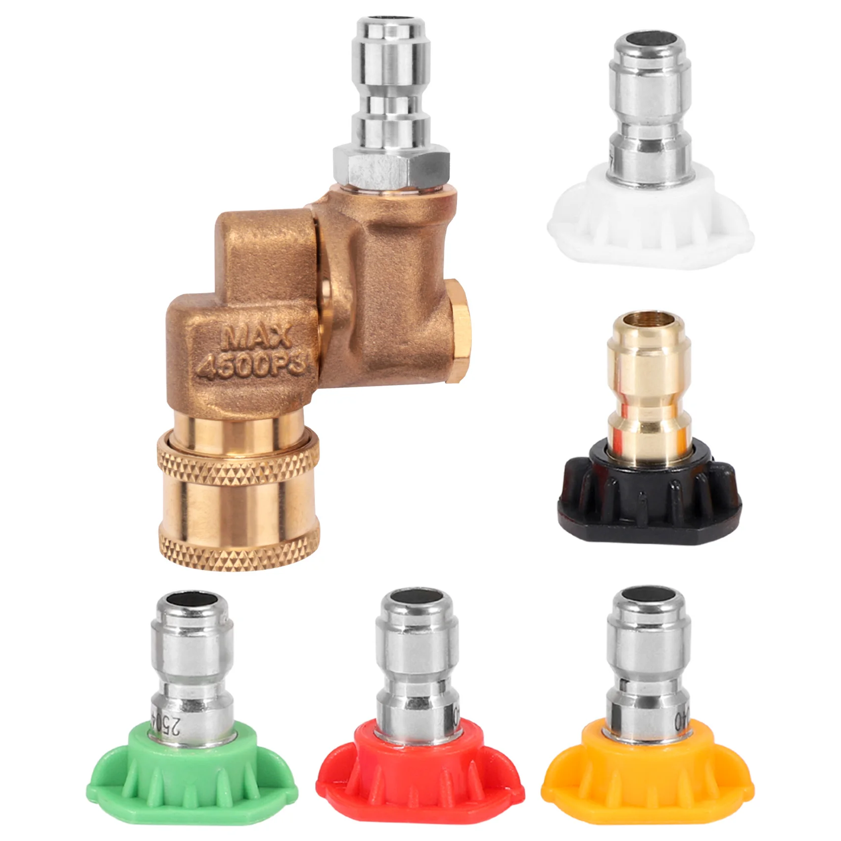 

Car Washer High Pressure Washer Nozzle Tips Wand Pivot Coupler Power Spray Kit 4500 PSI Pivot Coupler with Nozzle Tips