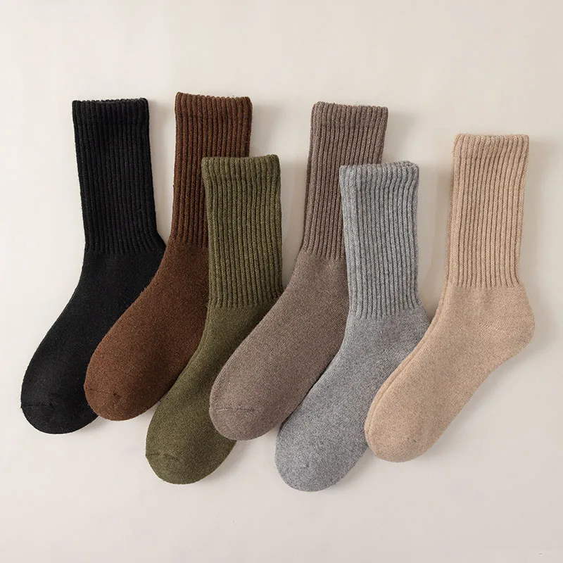Winter Men's Merino Wool Socks High Quality Harajuku Retro Fashion Casual Cashmere Long Socks Men 5 Pair