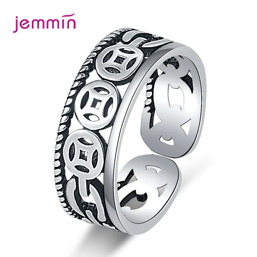 

925 Sterling Silver Bohemian Adjustable Black Rings For Women Valentines Day Gift Fashion Jewelry Wholesale