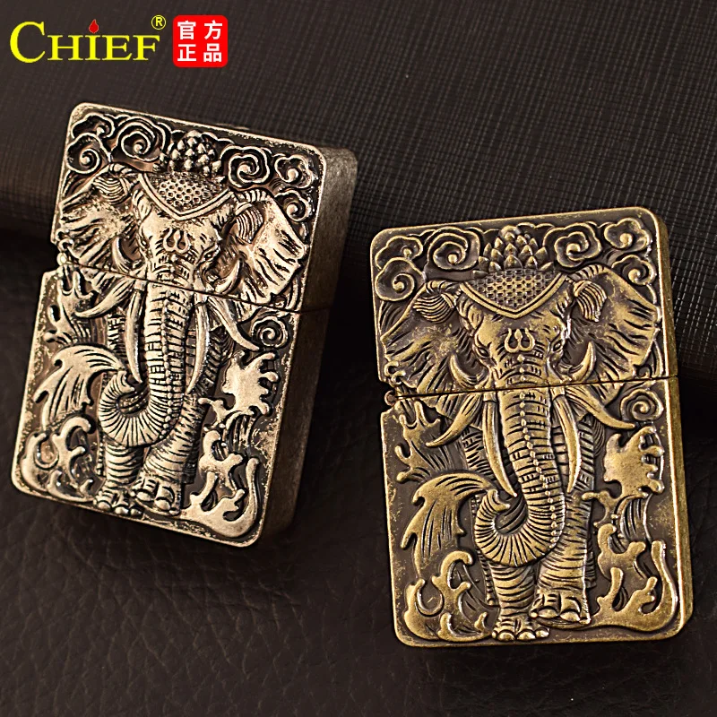 

Leader "six-toothed elephant" kerosene lighter double-sided embossed white steel liner personality creative gift lighter