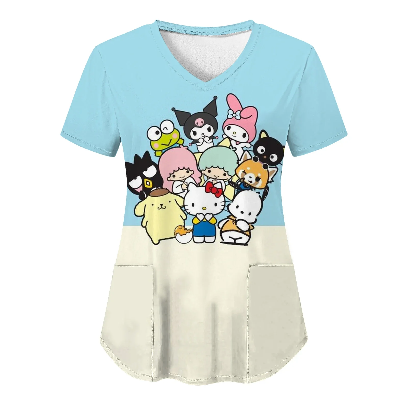 Женский топ с коротким рукавом принтом Hello Kitty униформа медсестры V-образным