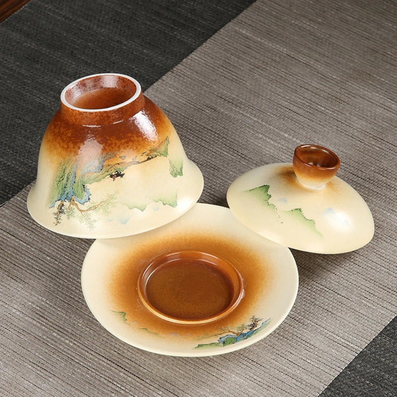 Gaiwan инфузер грубая керамика чаша с крышкой японский керамический чайный набор