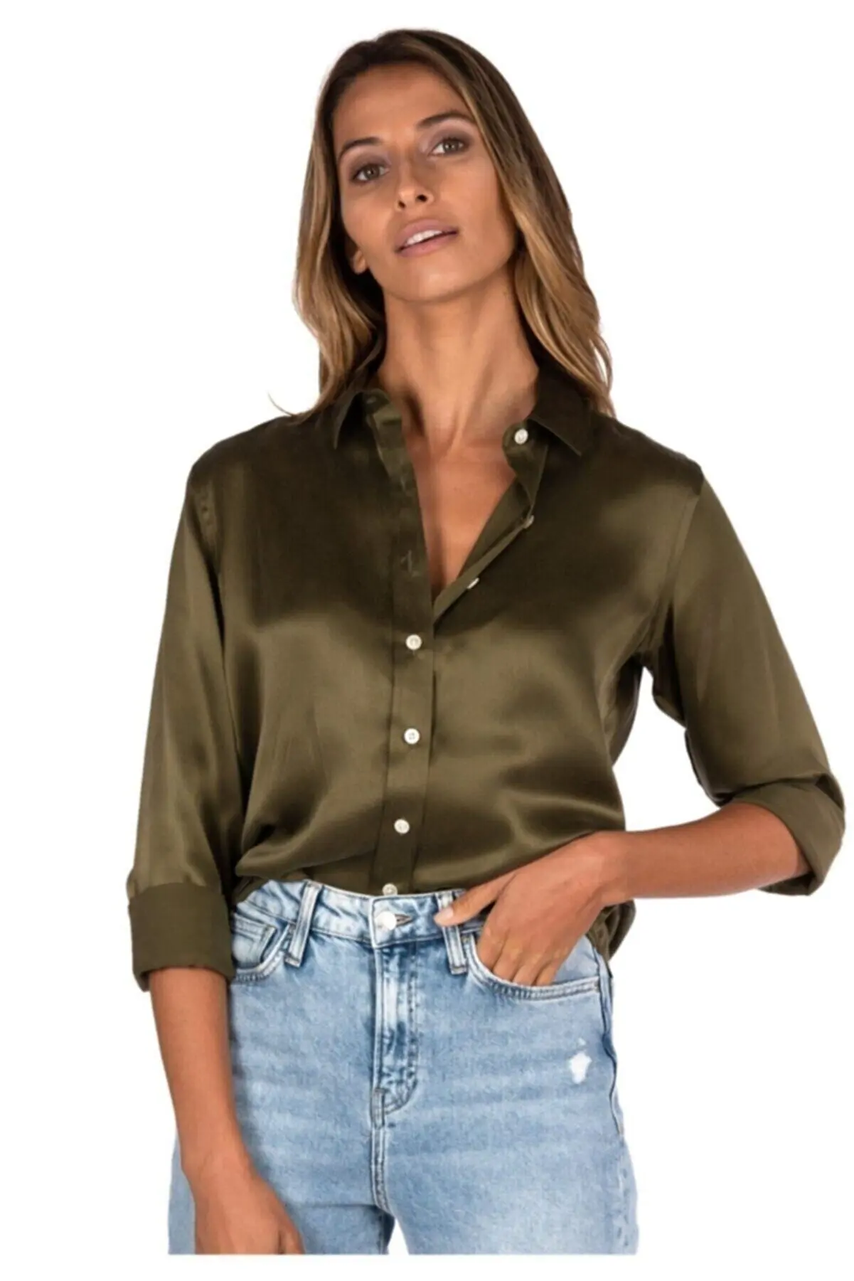 

Female Khaki Satin Shirt Summer women's Shirts Fashion women's Blouses Pretty and Cheap women's Blouses 159290677
