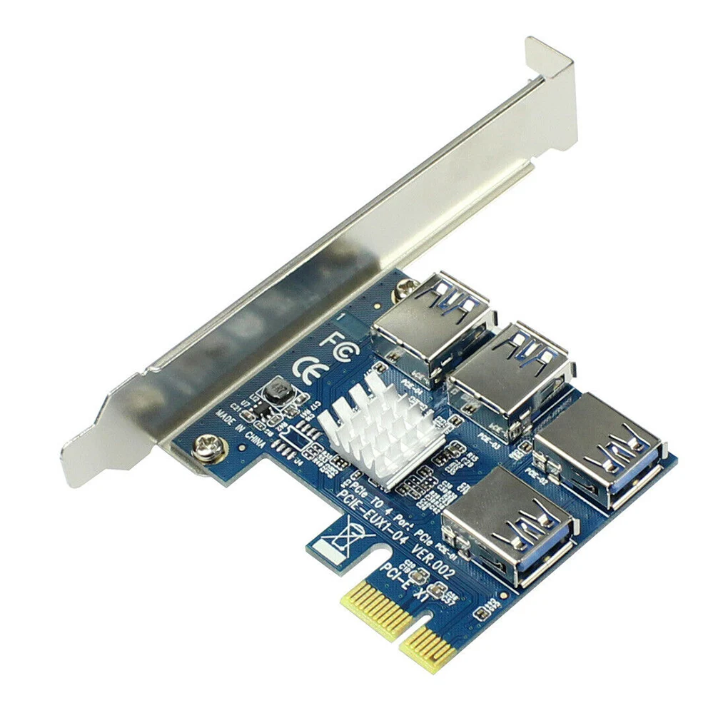 

PCIe 1 to 4 PCI-express 16X slots Riser Card PCI-E 1X to External 4 PCI-e USB 3.0 Adapter Multiplier Card for Bitcoin Miner