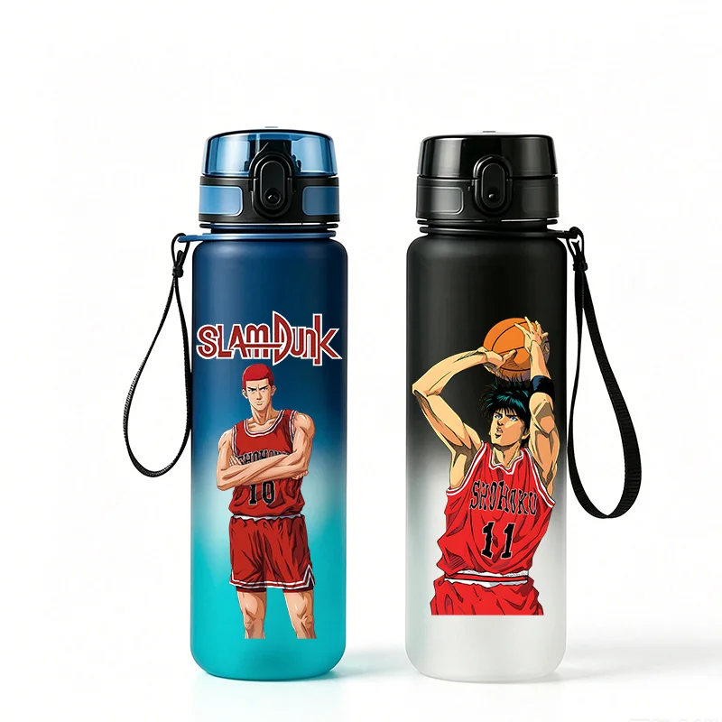 Фото Крутая бутылка для воды Cool Slam Dunk Gradient, 650 мл, без BPA, герметичная спортивная чашка с аниме-принтом, идеальный подарок для путешествий и отпуска №1