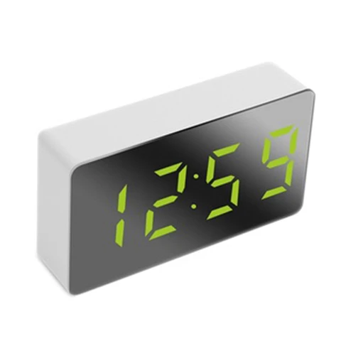 Мини Настольный будильник Цифровое зеркало LED Температура USB Прикроватный столик Дорожные часы для спальни Гостиная Домашний декор, зеленый