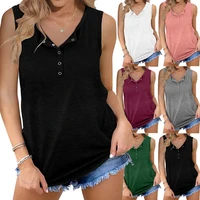 womens new casual patchwork tank top fashion solid color slit buckle loose sleeveless plus size v neck t shirt 2022 streetwear