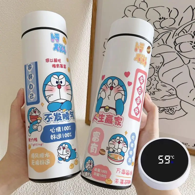 

Doraemon мультяшный умный термос, чашка большой емкости из нержавеющей стали, портативный, с высоким видом, дисплей температуры, кавайная чашка для воды