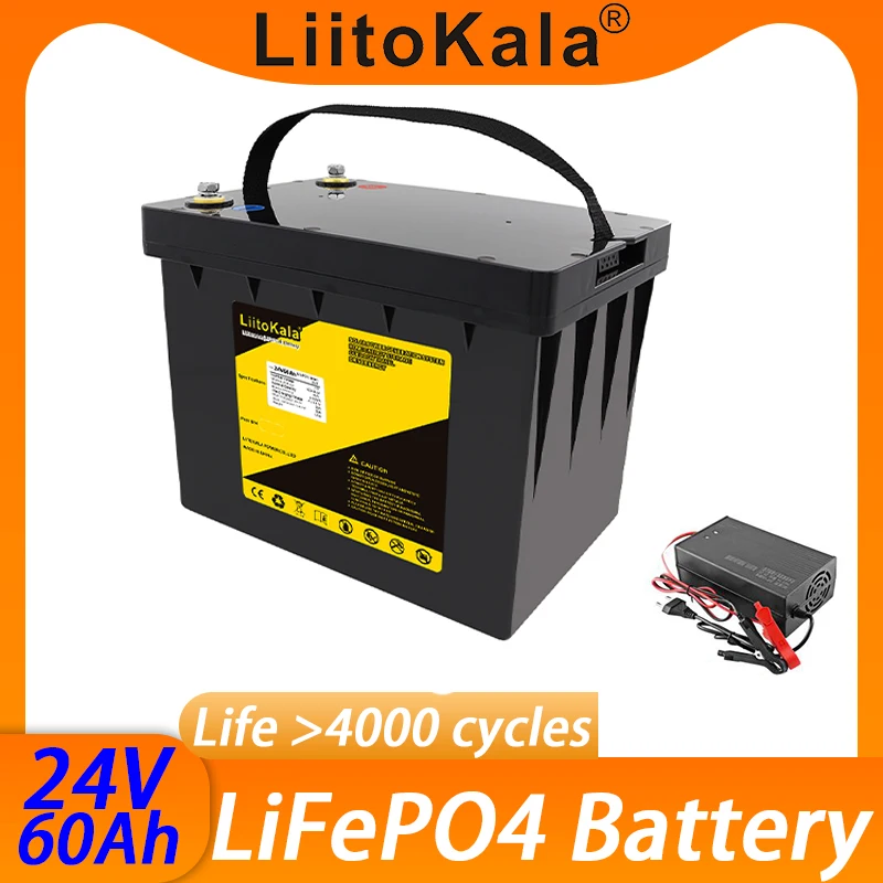 LiitoKala 24V 60Ah Lifepo4 battery with 50A BMS for 25.6V/29.2V 50Ah inverter solar panel scooter backup power boat light