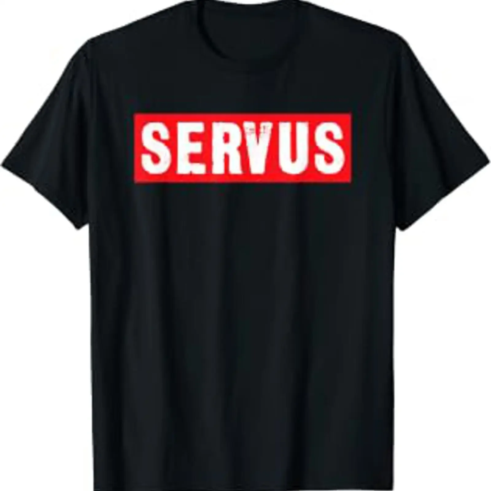Фото Футболка Servus Bavarian, черная, винтажная, с эффектом потертости, дизайнерская одежда в стиле стритвир, слегка дышащая, повседневная мода, универсальная. №1