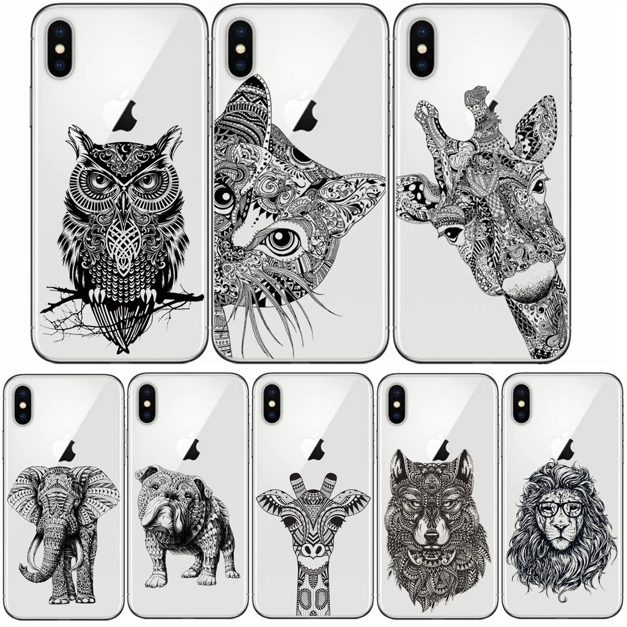 

totem animal elephant owl cat dog pattern soft silicone phone cover case For iPhone 13 11 7 6 6s 8 12 pro plus se x xr xs max