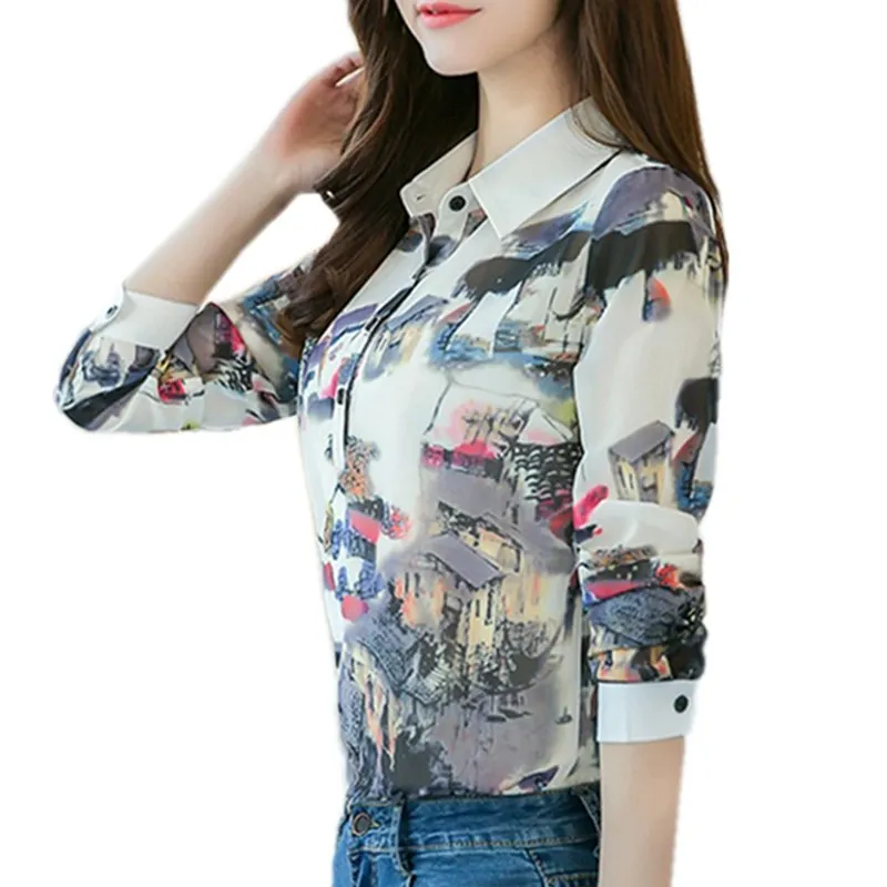 

Women Autumn Chiffon Blouse 2023 Fashion Casual Female Blusas Long Sleeve Shirt Office Ladies Print Tops Winter Blouses Shirt XL