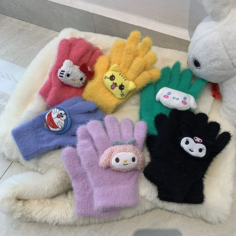 

Милые детские перчатки Sanrio My Melody Kuromi Cinnamoroll милые плюшевые зимние детские теплые перчатки 5-12 для девочек подарок