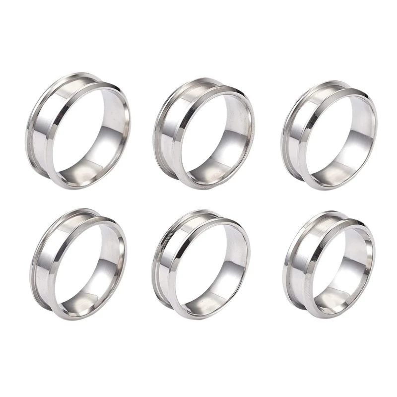 

6Pcs 8mm Stainless Steel Grooved Finger Ring Core Blank for Inlay Ring Jewelry Making Polished Comfort Grooved Ring