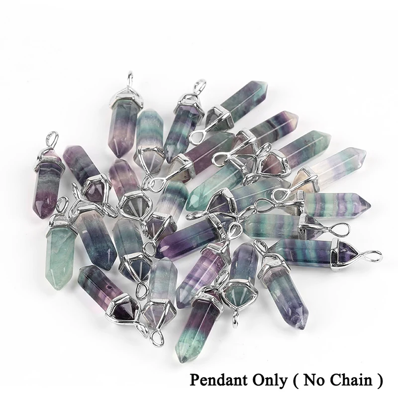 

CSJA Fluorite Crystals Necklaces Pendants Suspension Quartz Natural Gem Stone Necklace for Women Hexagonal Reiki Healing G954