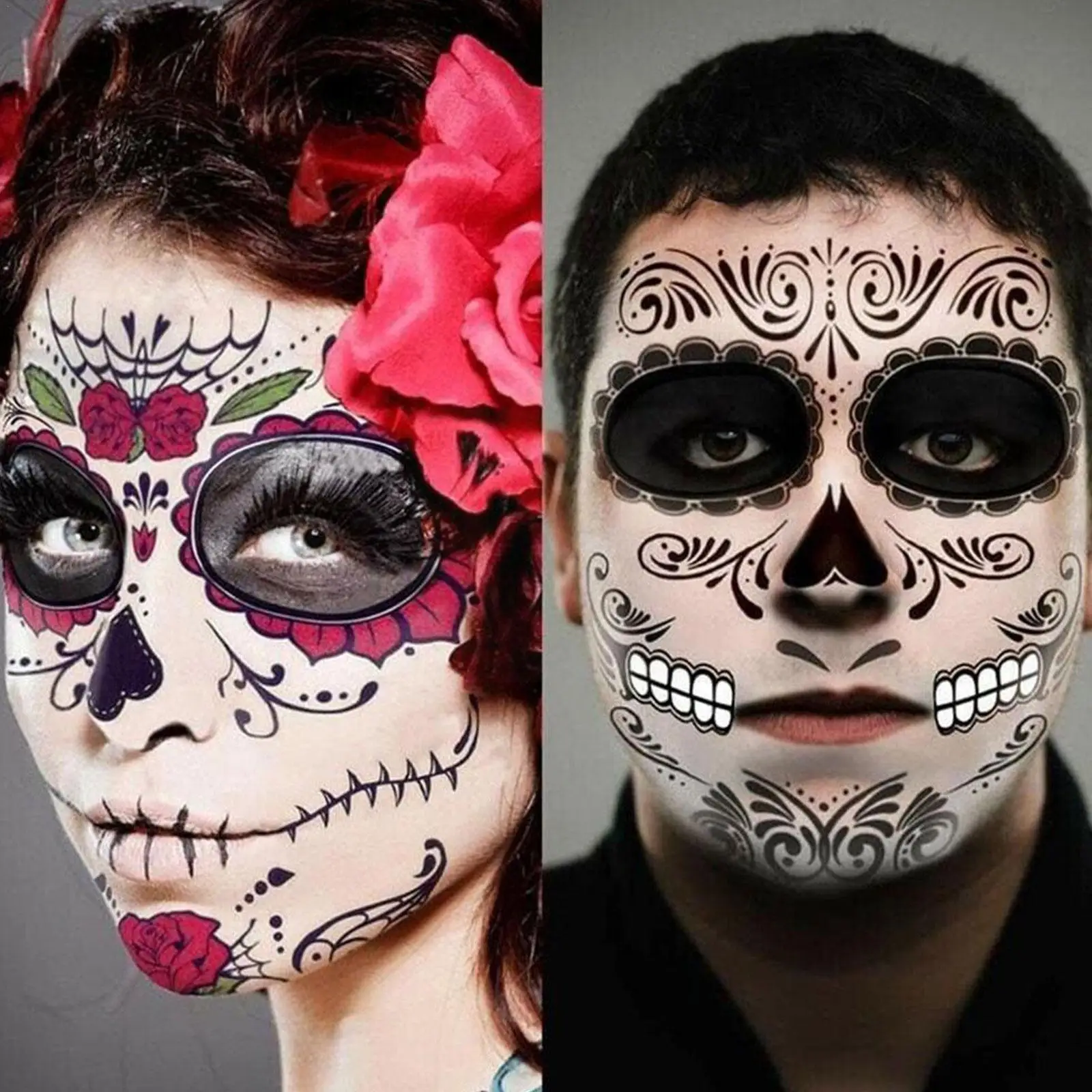 

Водостойкие Временные татуировки на Хэллоуин, наклейки, макияж для лица, Специальный череп смерти лица, наряд для Хэллоуина R4A0