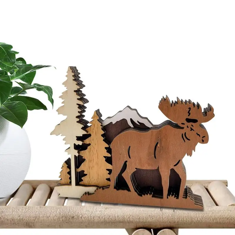 

Wooden Deer Statue 3D Wooden Animal Craft Decoration Multilayer Forest Animals Wooden Deer Decor Deer Figurine Shelf Decor