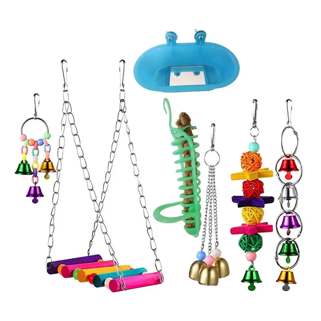 Упаковка из 7 шт. набор подвесных игрушек для пищи в клетке попугаев многоцветный
