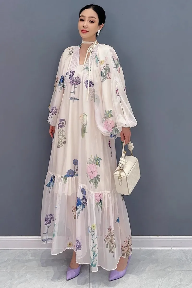 Осенние новые свободные элегантные длинные платья с принтом женские модные