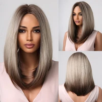 brown ash blonde straight wigs for black women ombre synthetic medium length party cosplay hair heat resistant natural wigs