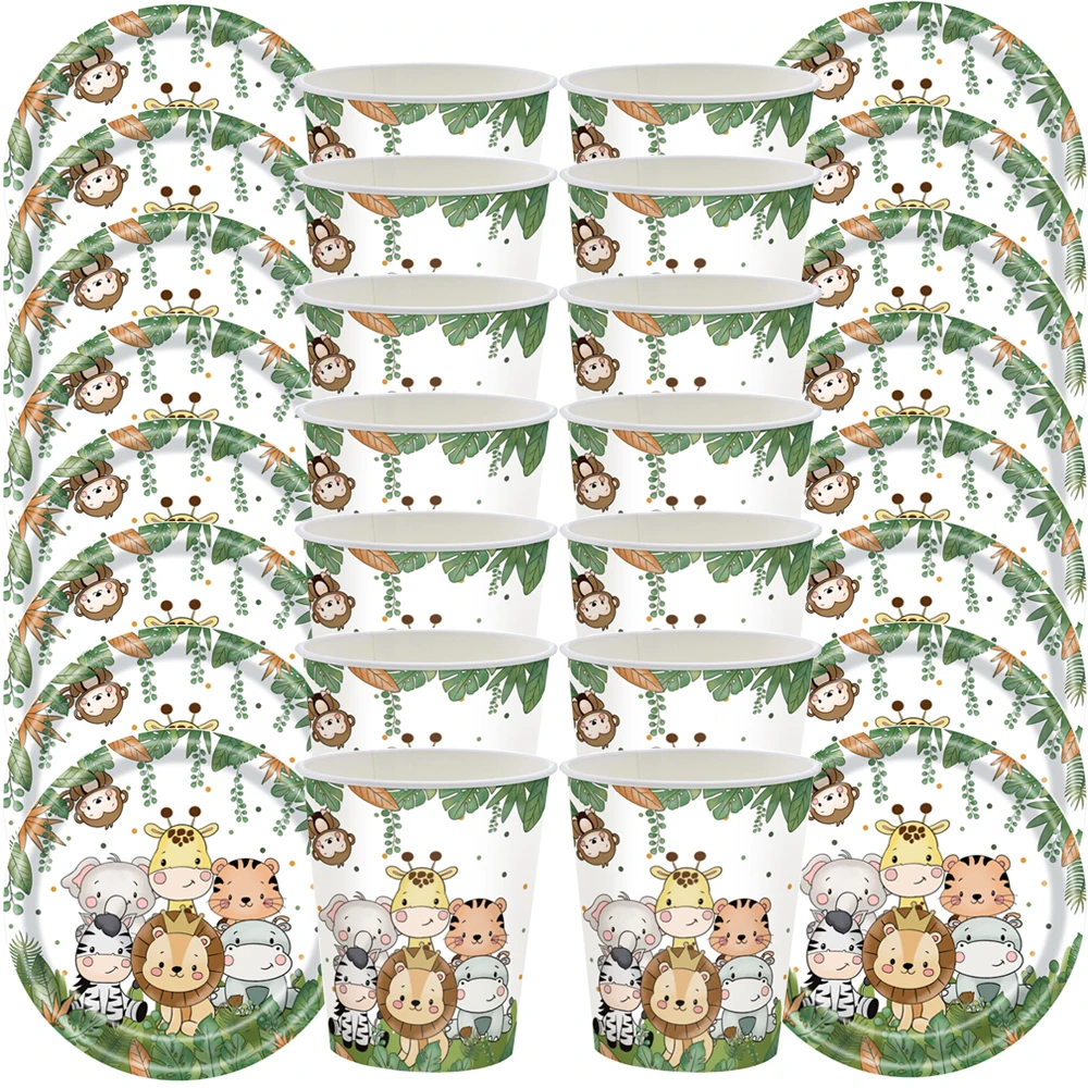 

Jungle Safari Animal Party Decoration Disposable Tableware Set Sage Green Zoo Cup Plate For Birthday Party Baby Shower Supplies