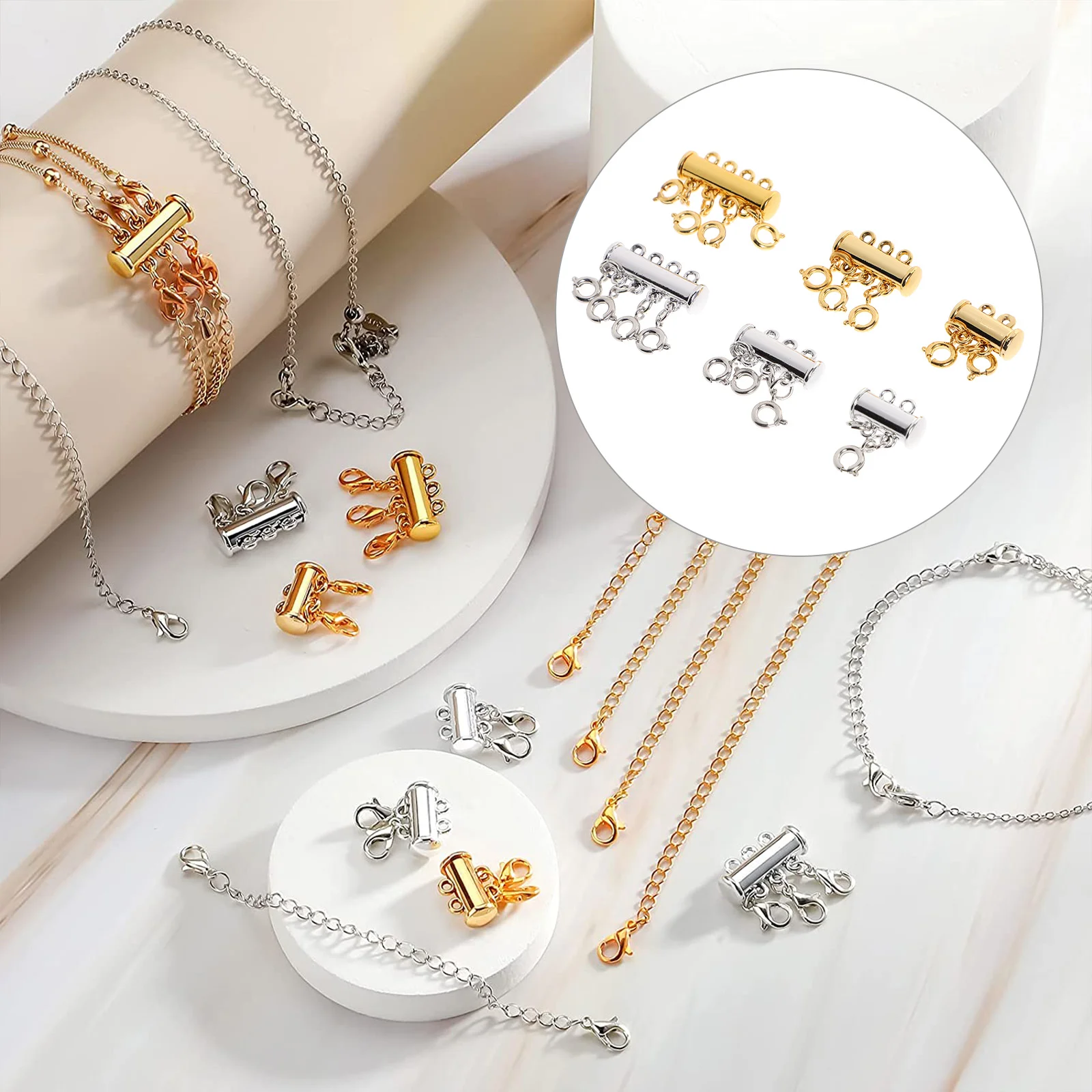 

6pcs Clasp Slide Tube Lock Necklace Spacer Clasp Multi Strands Magnetic Tube Lock Bracelet Connectors for Jewelry Making