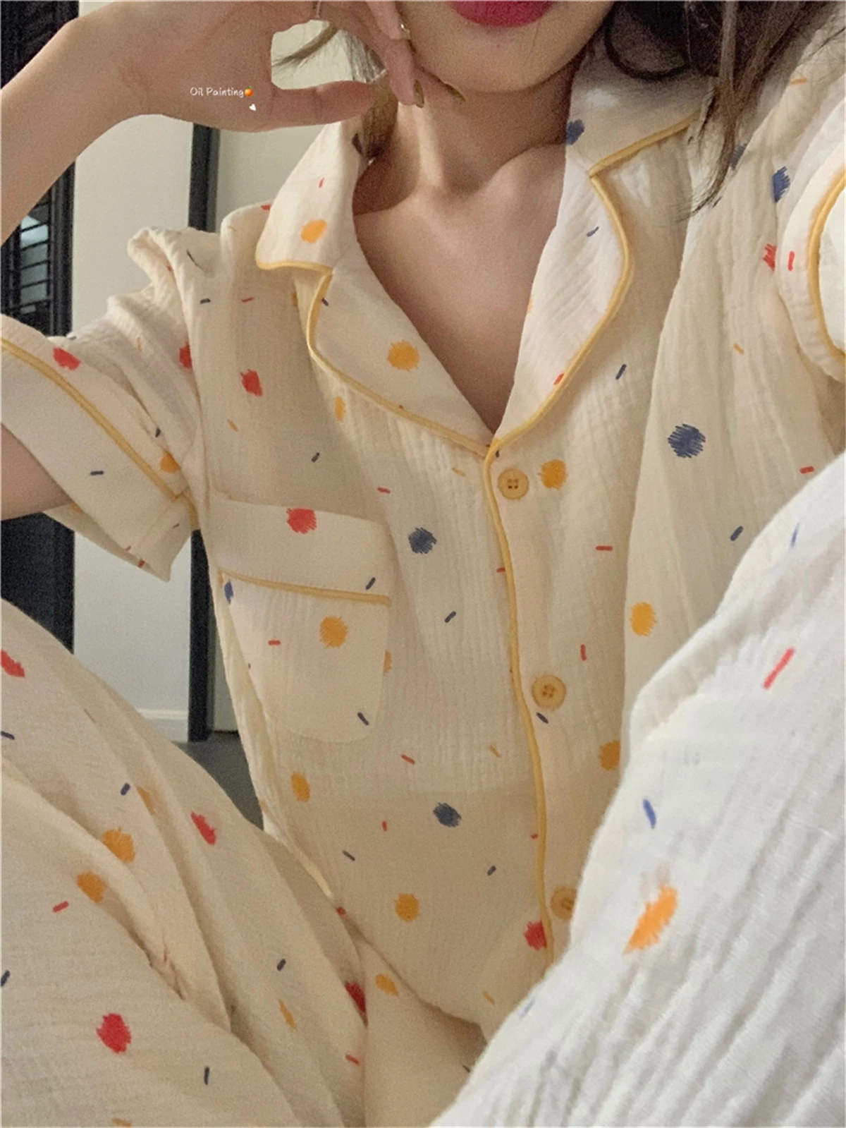 2023 New Girl Style Small Fresh Short-Sleeved Trousers Home Clothes Pajama Suit Women's Home Clothes Two-Piece Set