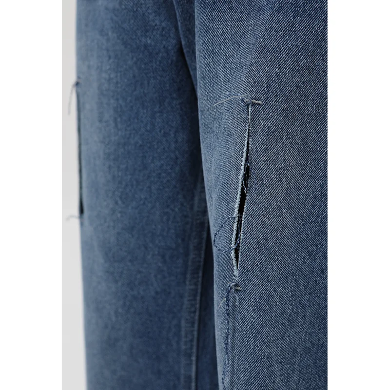 Men Clothing 2022 New Pattern Hole Jeans Loose Recreational Straight Cylinder Blue Temperament Versatile Mop Pants Autumn Female