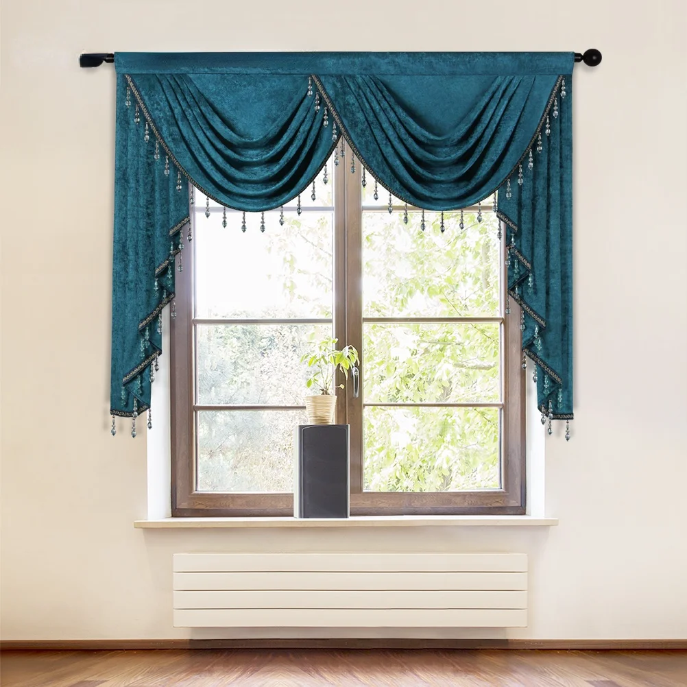 

European Modern Chenille Curtains Valance Window Curtain for Living Room Luxury Home Decor Drapes Bedroom Kitchen Dark Green