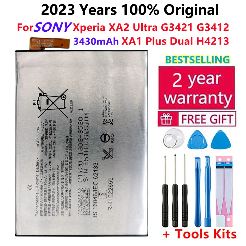 

100% Original For SONY Xperia XA2 Ultra G3421 G3412 XA1 Plus Dual H4213 High Quality LIP1653ERPC 3430mAh Battery Bateria+Tools
