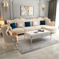 light luxury solid wood leather sofa combination villa living room simple european corner sofa postmodern furniture