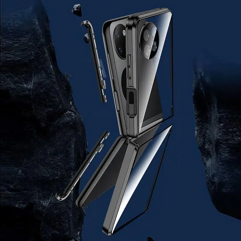 For Huawei P50 Pocket Tempered Glass Phone Case For P50 Pocket 360 Double Sided Magnetic Protective Flip Cover For BAL-AL00 L49