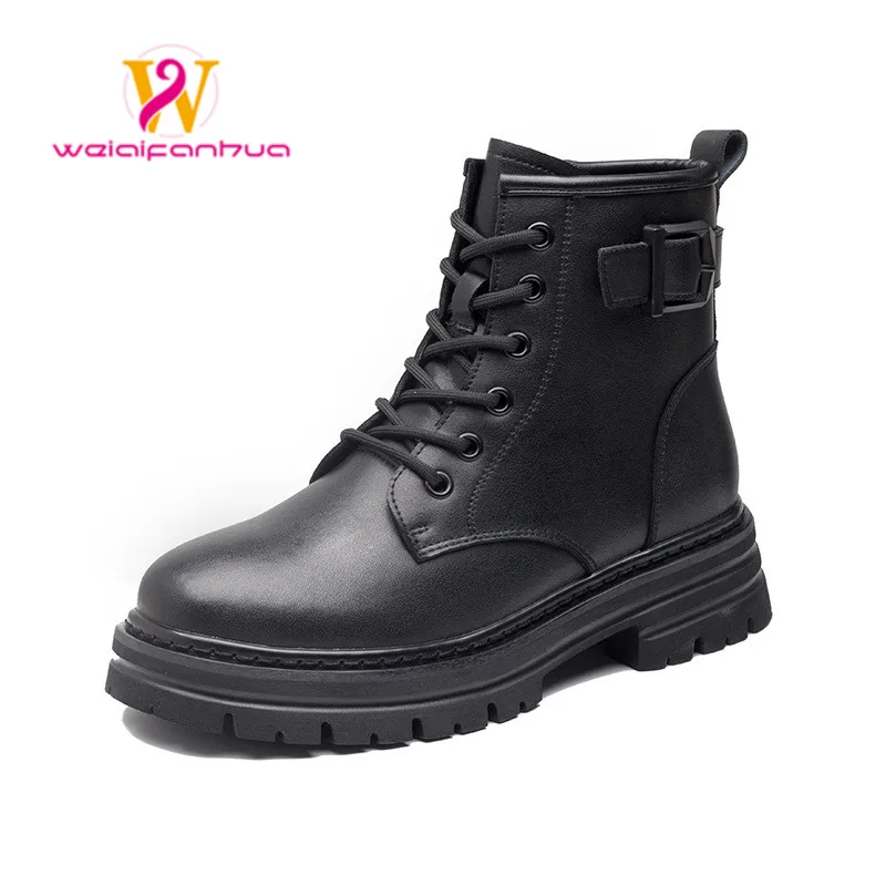 

Boots Women Genuine Leather Autumn Winter Lace Up Round Toe Retro Short Boots Women Korean version women ankle boots shoes
