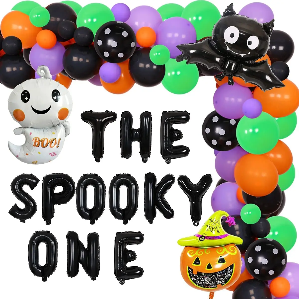 

Halloween Themed Balloon Garland Kit with Cute Pumpkin Ghost Bat Foil Balloons for Boys Girls 1st Birthday Party Decorations