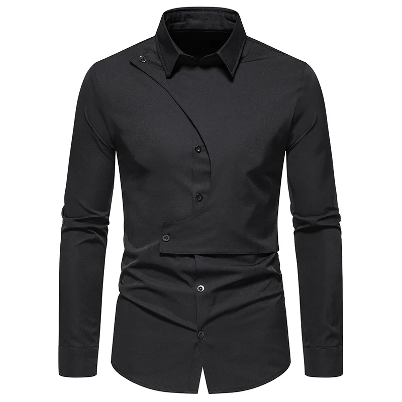 

Black Irregular Design Long Sleeve Shirt Men 2022 Brand Slim Fit Mens Dress Shirts Party Business Casual Shirt Male Camisas XXL
