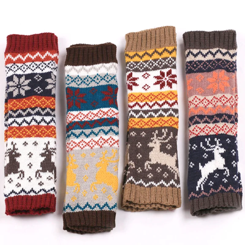 

New Long Fingerless Gloves Women Elbow Mitten Winter Wristband Arm Warmer Arm Sleeve Fashion Girls Xmas Deer Knitted Gloves