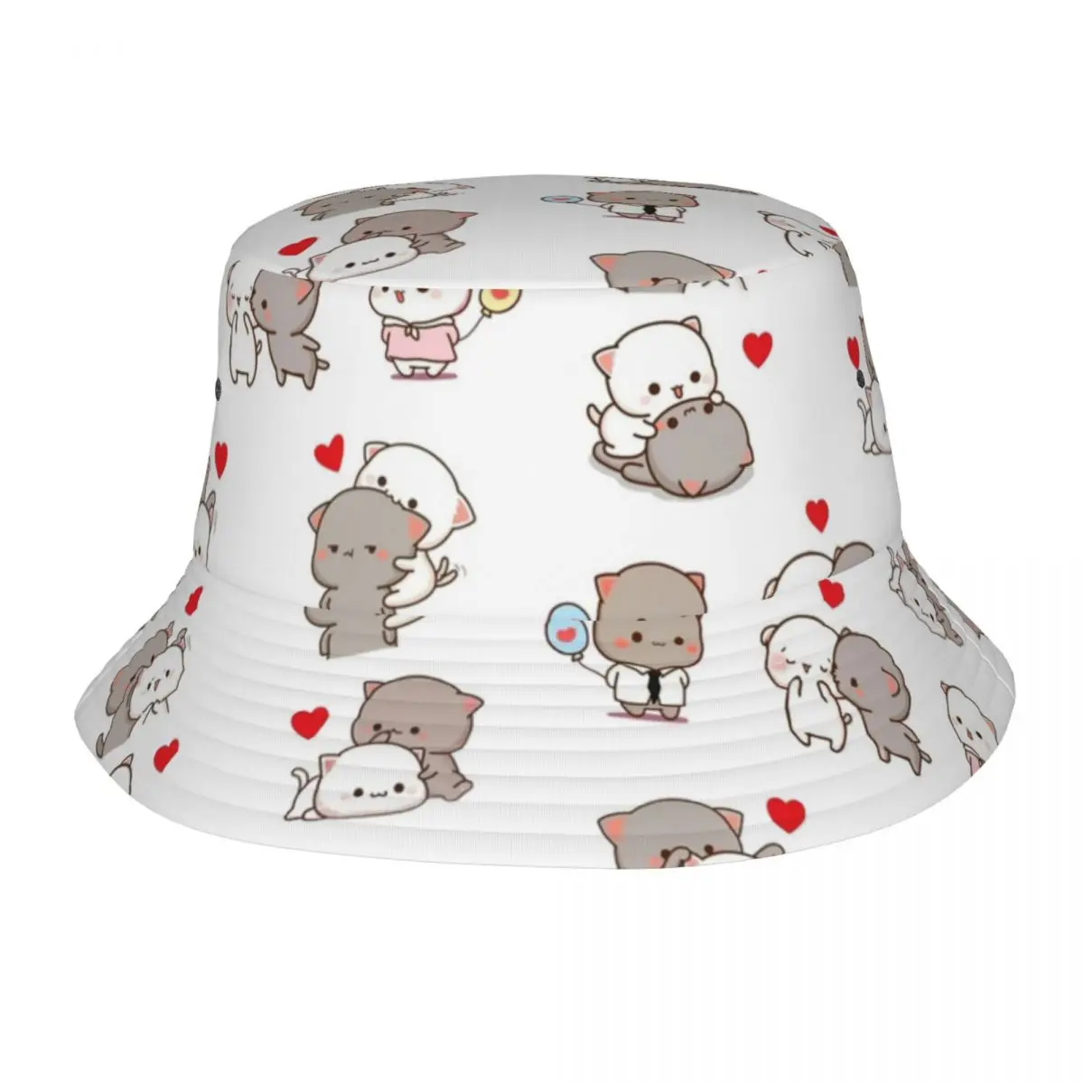 

Girl Bob Hats Lovely Peach And Goma Cat Spring Headwear Foldable Outdoor Sports Fisherman Cap Cute Cartoon Mocha Mochi Bob Hat