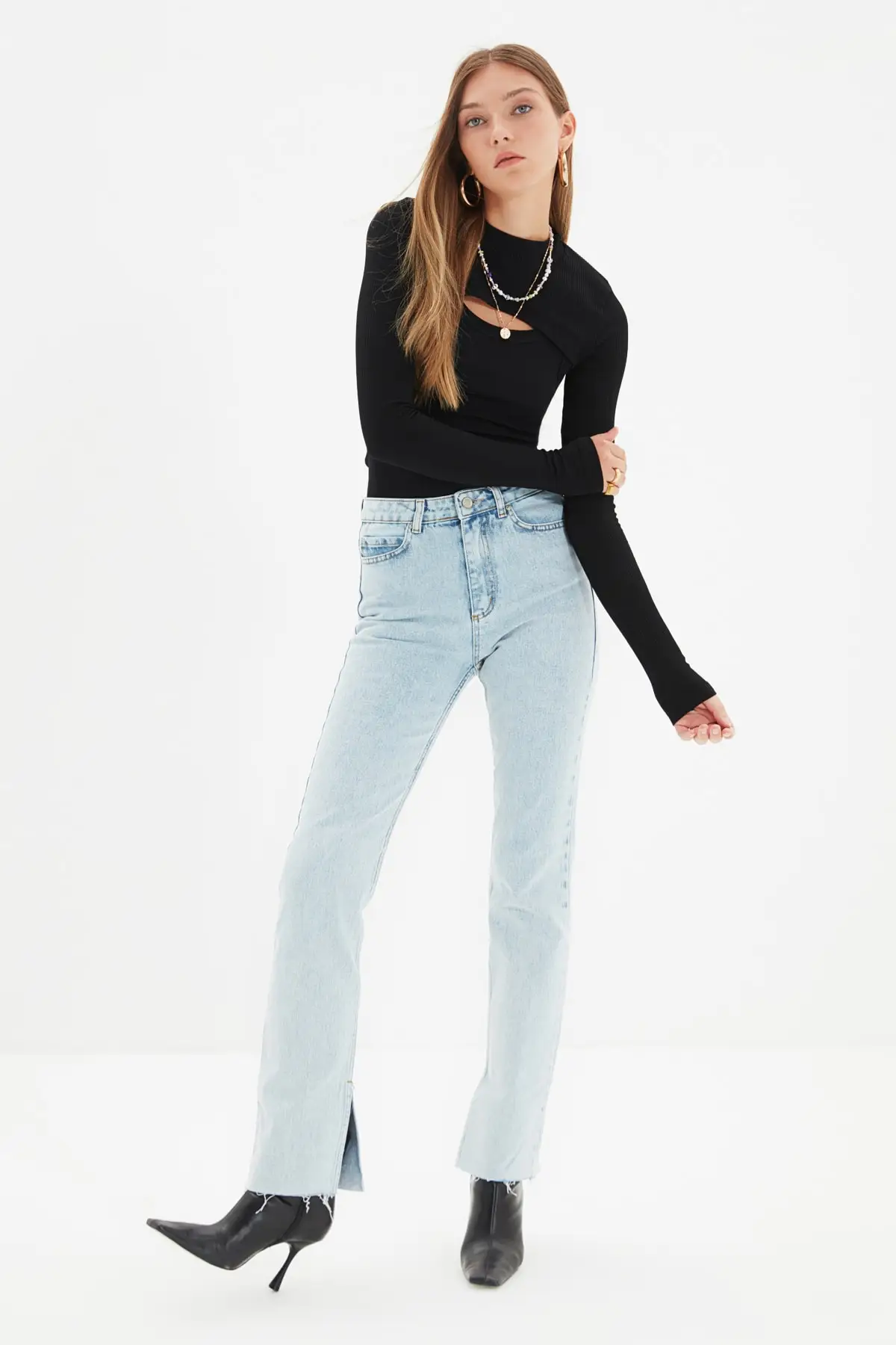 

Mavi Slit High Waist Slim Flare Jeans fashion style pants