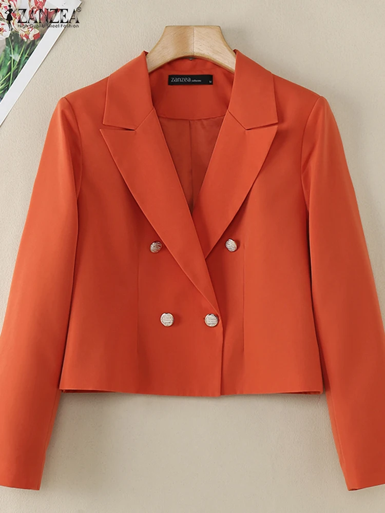 ZANZEA свободные пальто с воротником лацканами женские однотонные пиджаки