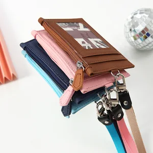 Leather Credit Card Holder with Neck Lanyard Women Men Multi-card Coin Money Key Card Wallet Student
