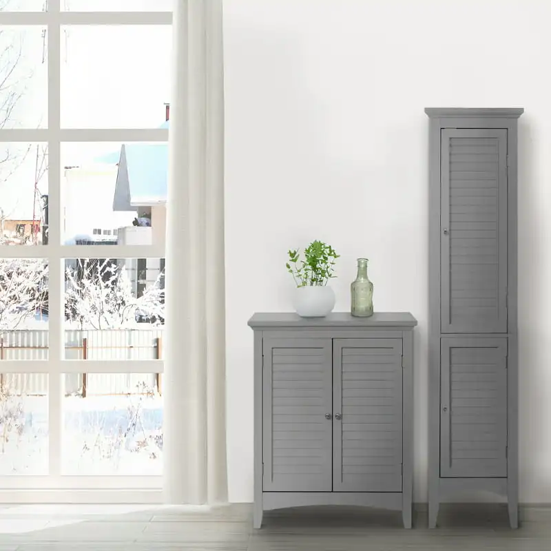 

Wooden Linen Tower Cabinet with Storage, Gray