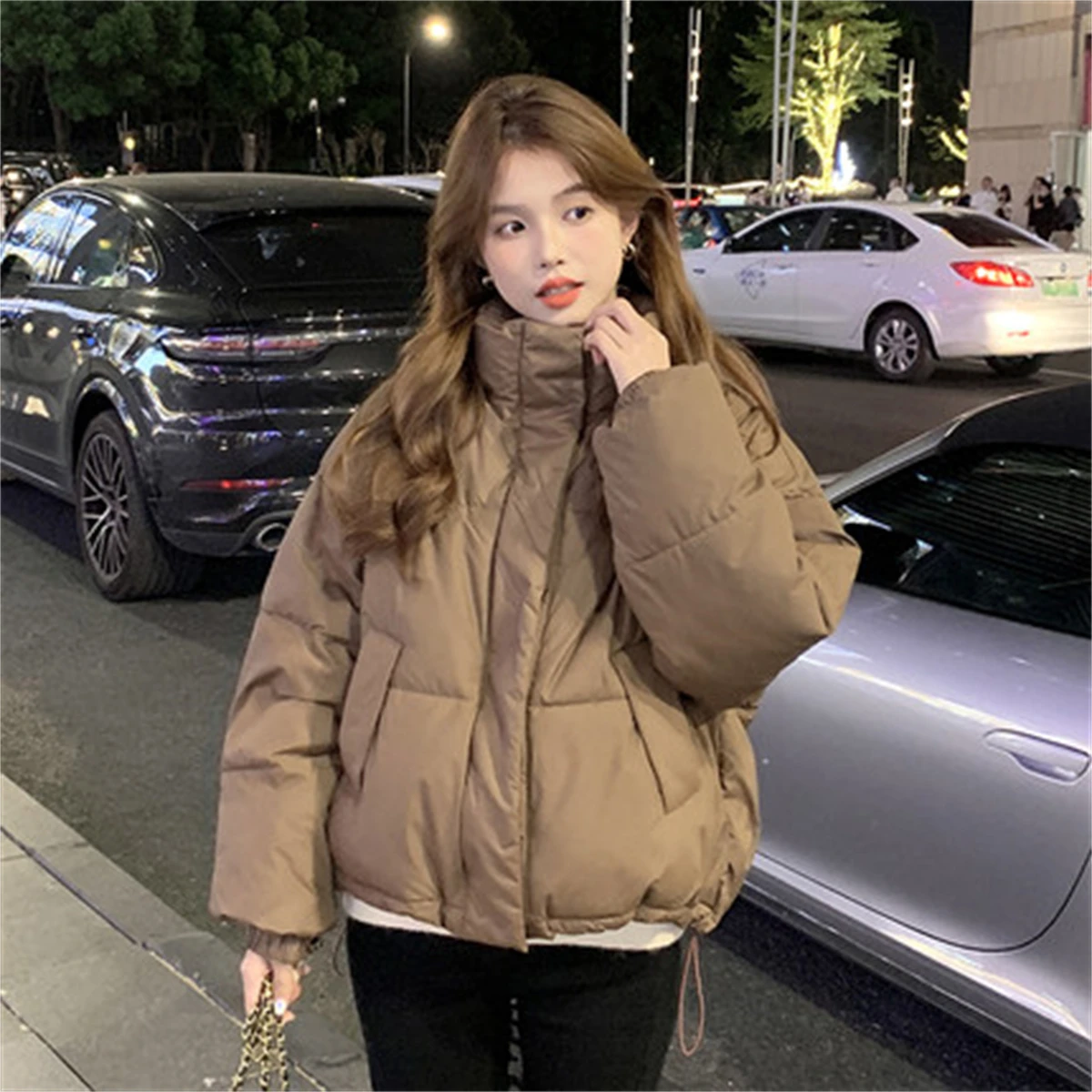 Short Down Jacket Women's Small Stature Shows Height In 2022 Winter Loose And Thickened Brown Cotton Coat Bread Coat Coat Trend
