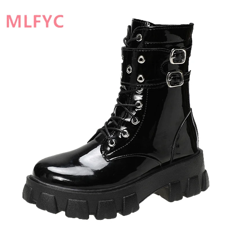 

Large Thick Sole Boots for ladies Winter New Round Head Fashion Women's Boots female Thin Belt PU Casual Short Boots mujer boots