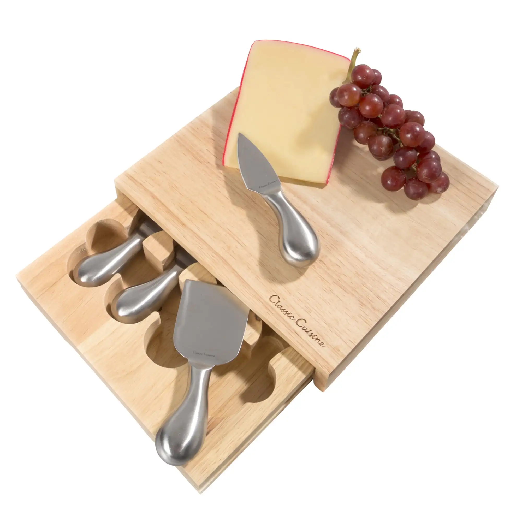 

Cheese Board 5 piece Set with Stainless Steel Knives 8.6" x 8.25" by