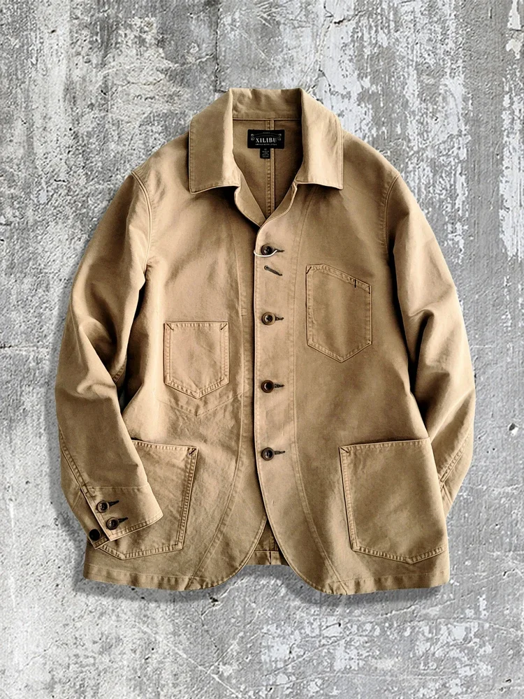 Amekaji Wear мужская хлопковая рабочая одежда цвета хаки костюм с отложным воротником