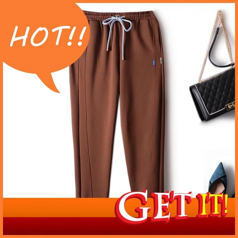 

2023 Sport Women Pants For New Elastic Waist Sweatpants Air Cotton Solid Elastic Beam Korean Fashion Casual Ninth Pants 4XL