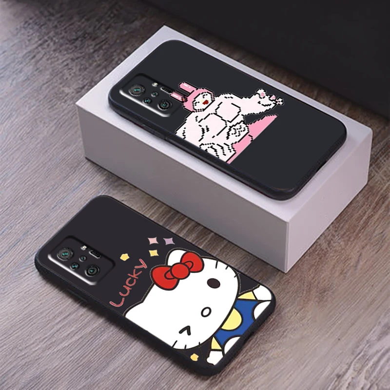 

Hello Kitty TAKARA TOMY Phone Case For Xiaomi Redmi 9 9T 9i 9AT 9A 9C 10S 10T 10 Pro MAX 5G Black Coque Silicone Cover Funda